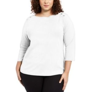 Karen Scott Plus Size Blue Grommet-Trim Envelope Neck Top